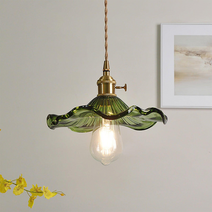 Suspension vintage en verre floral et laiton doré