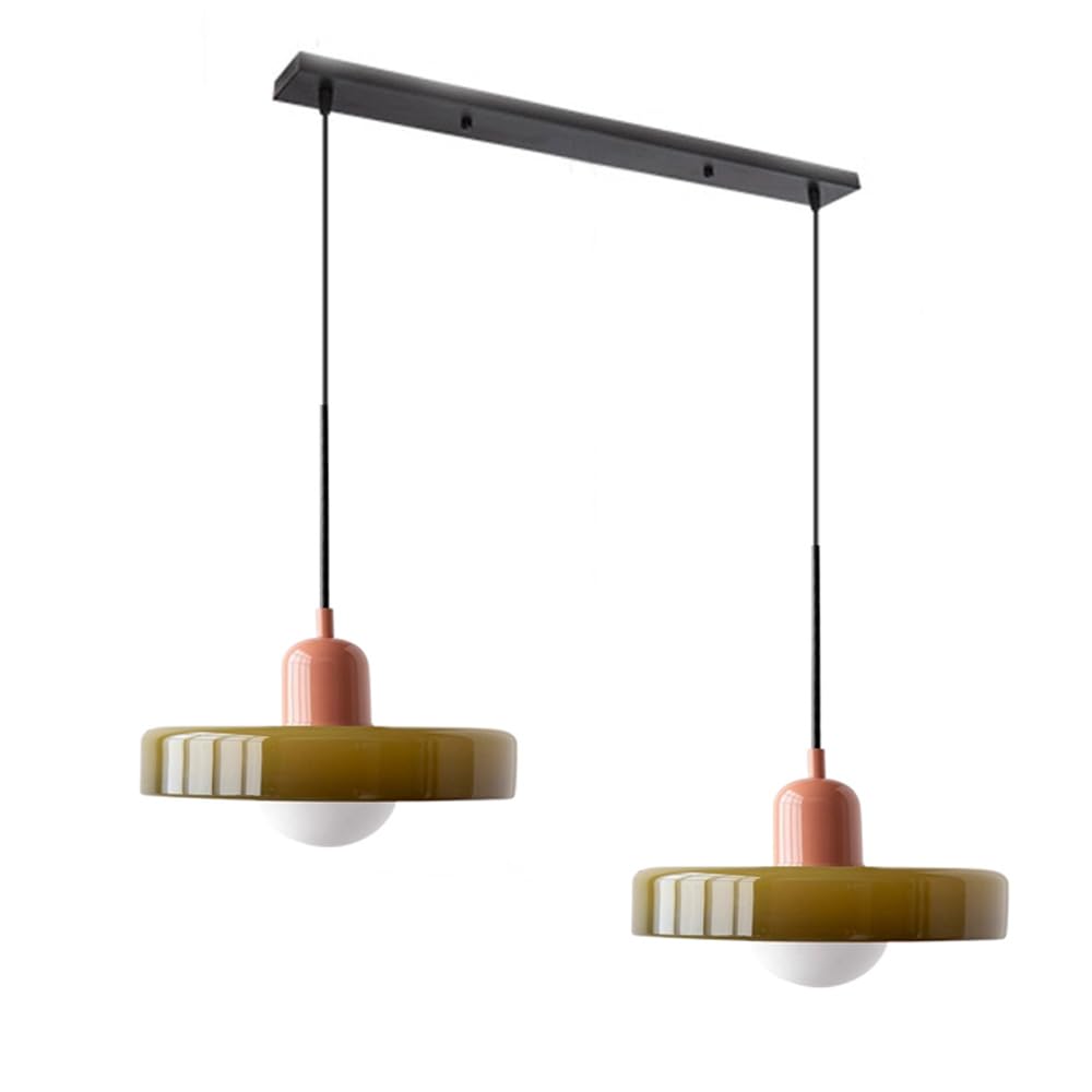 Suspension vintage double Bauhaus en verre et métal