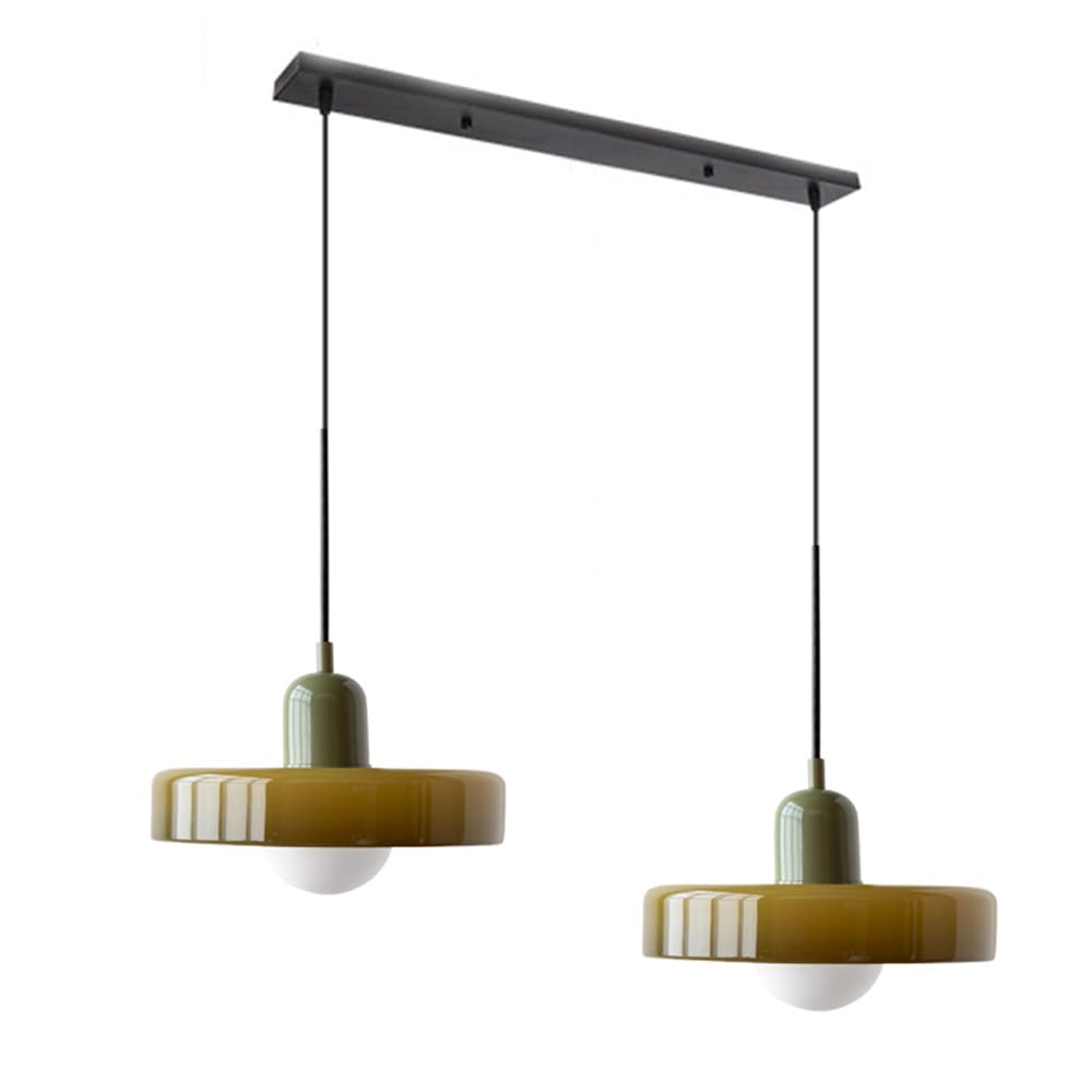 Suspension vintage double Bauhaus en verre et métal