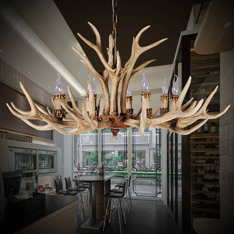 Suspension bois de cerf design en résine rustique