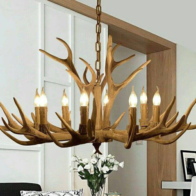 Suspension bois de cerf design en résine rustique