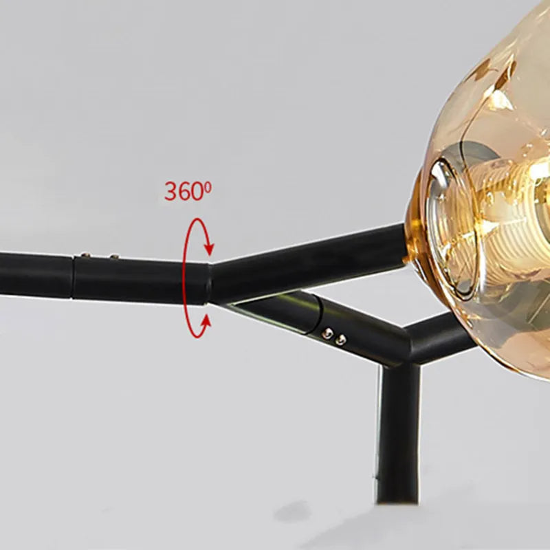 Suspension moderne verre soufflé branches dorées design