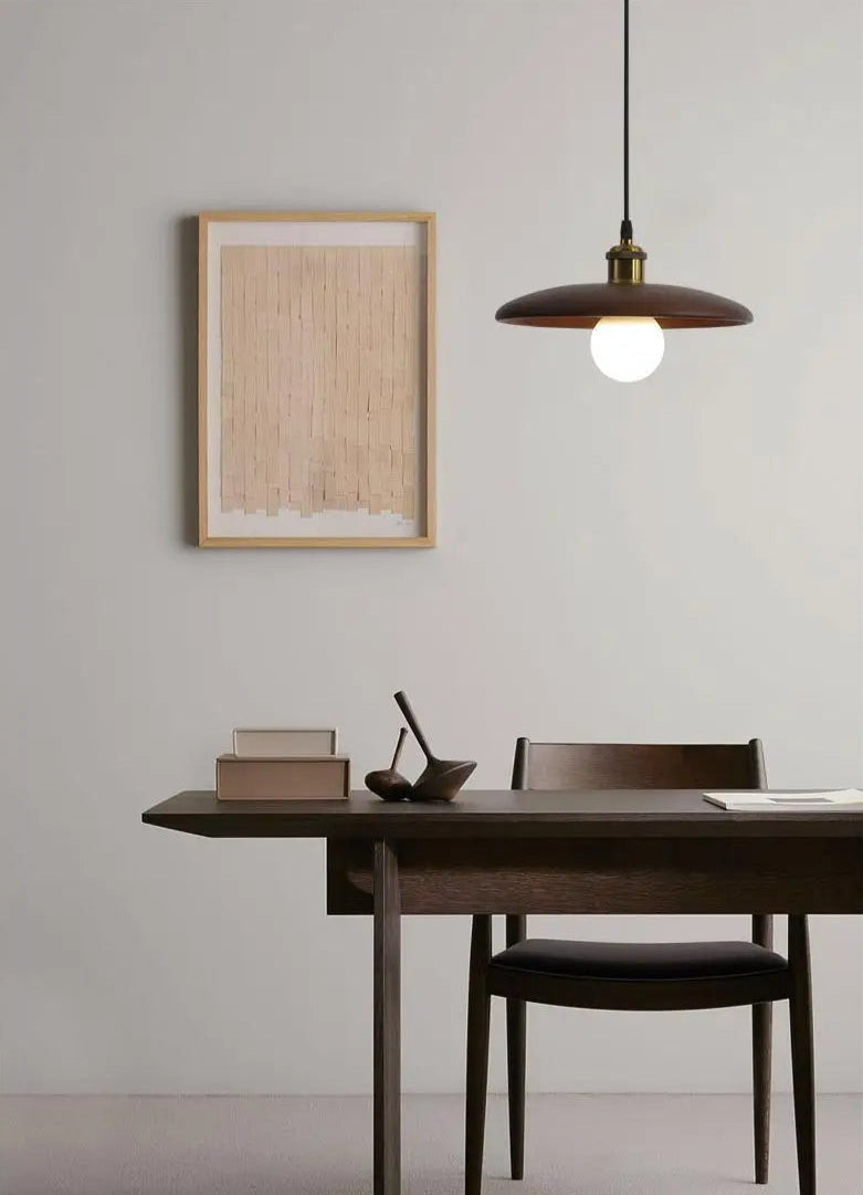 Suspension scandinave bois naturel et laiton doré