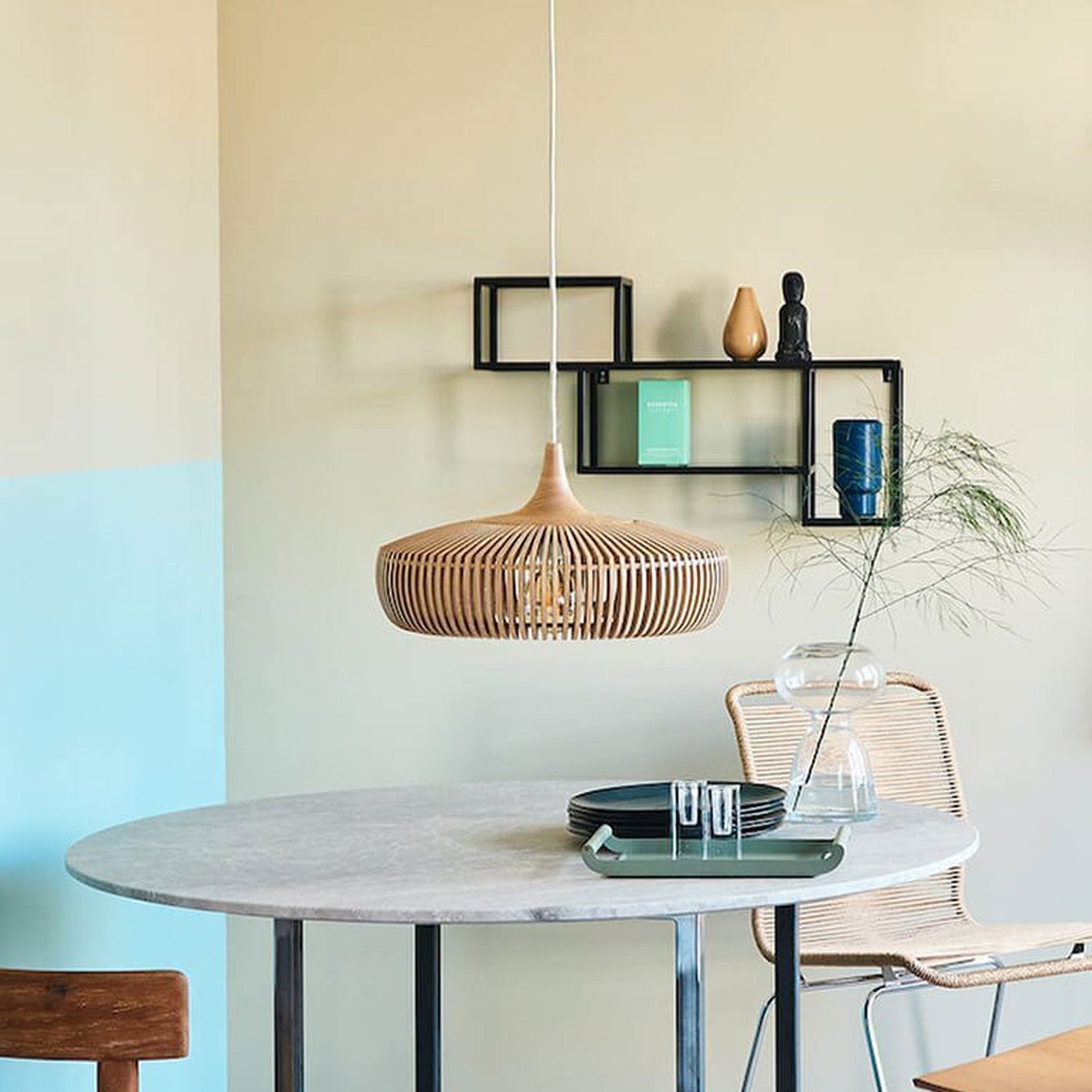 Suspension japonaise en bois naturel style vintage