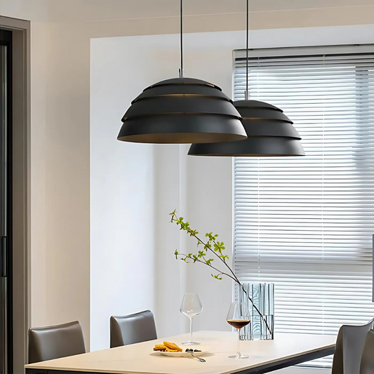 Suspension design moderne métal noir multi-couches