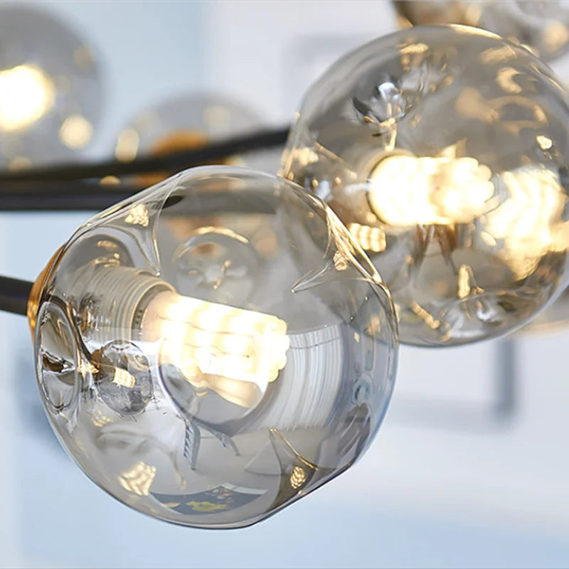 Suspension moderne verre soufflé branches dorées design