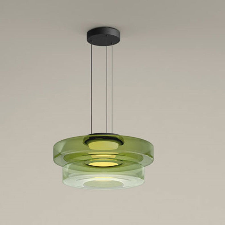 Suspension moderne verre Bauhaus triple niveau ambrée