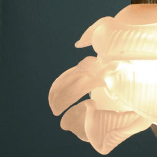 Suspension vintage verre pétales blanc cuivre doré