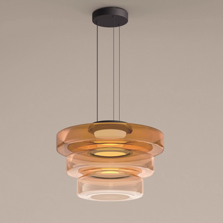 Suspension moderne verre Bauhaus triple niveau ambrée