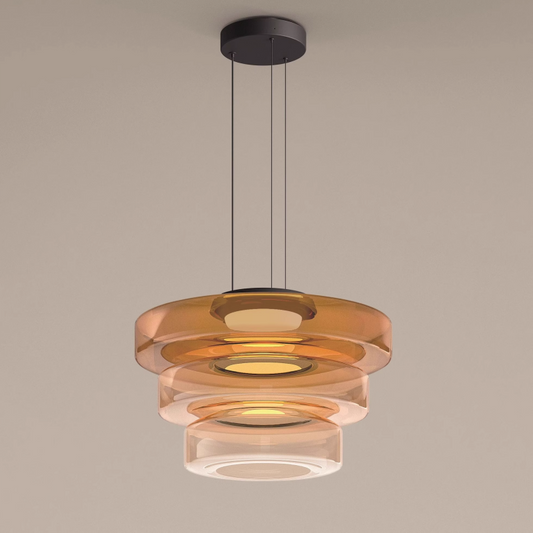 Suspension moderne verre Bauhaus triple niveau ambrée