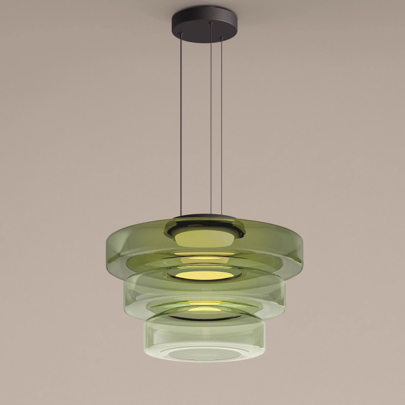 Suspension moderne verre Bauhaus triple niveau ambrée