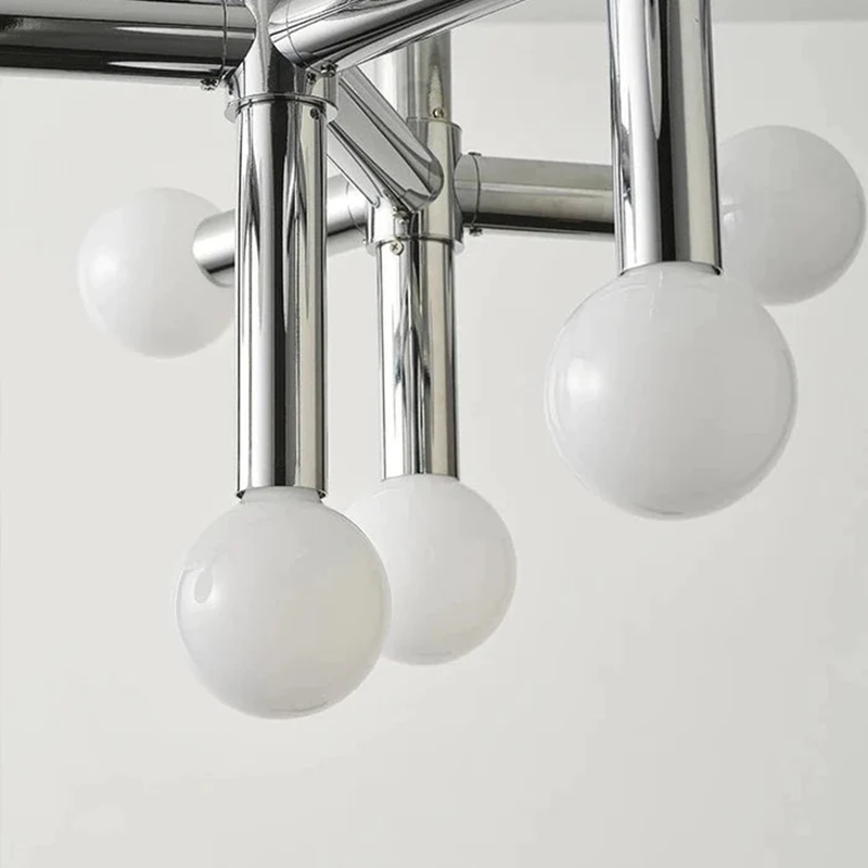 Suspension design métal argenté à globes lumineux