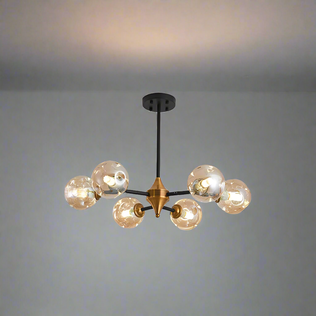 Suspension moderne verre soufflé branches dorées design