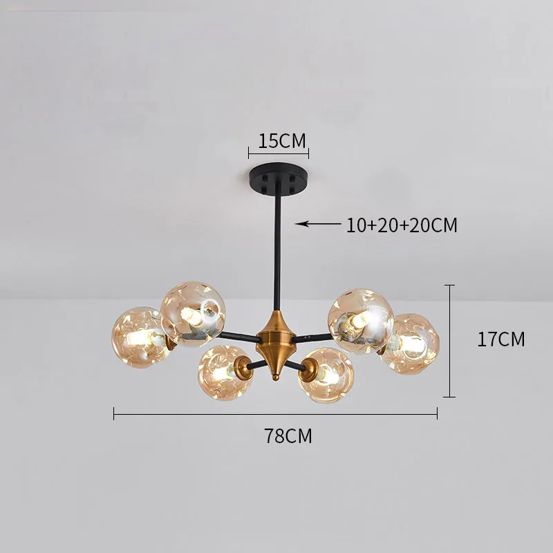 Suspension moderne verre soufflé branches dorées design