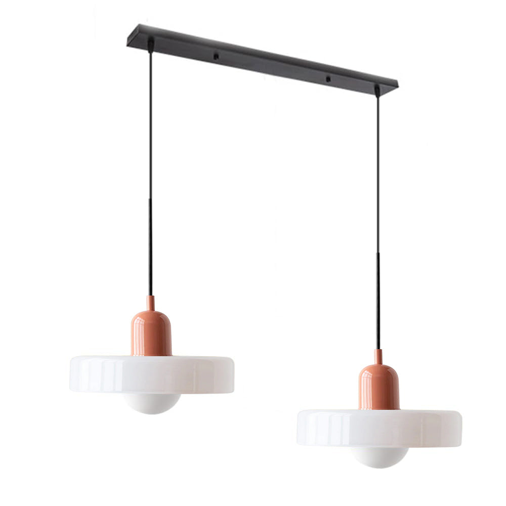 Suspension vintage double Bauhaus en verre et métal