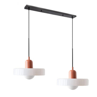 Suspension vintage double Bauhaus en verre et métal