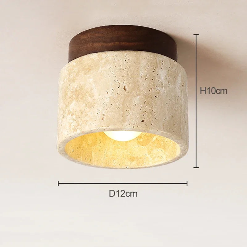 Suspension japonaise cylindrique en céramique et bois