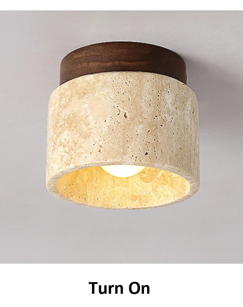 Suspension japonaise cylindrique en céramique et bois