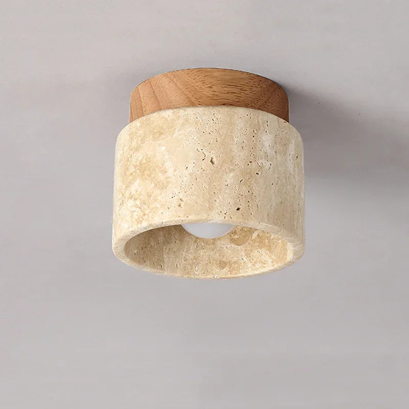 Suspension japonaise cylindrique en céramique et bois