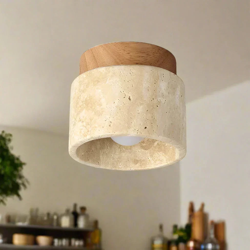 Suspension japonaise cylindrique en céramique et bois