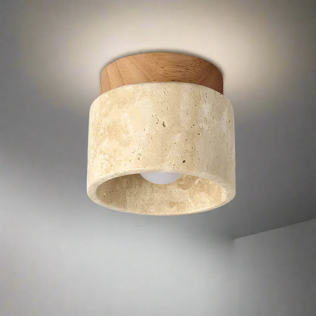 Suspension japonaise cylindrique en céramique et bois