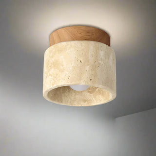 Suspension japonaise cylindrique en céramique et bois