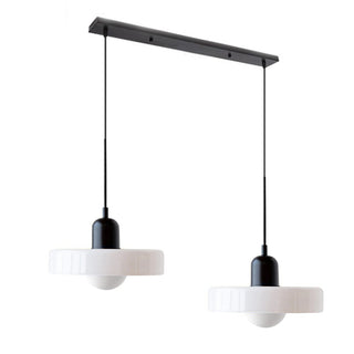 Suspension vintage double Bauhaus en verre et métal