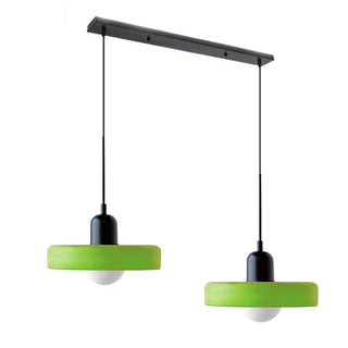 Suspension vintage double Bauhaus en verre et métal