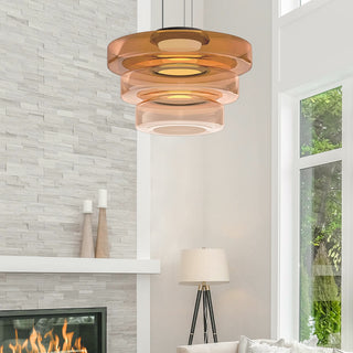 Suspension moderne verre Bauhaus triple niveau ambrée