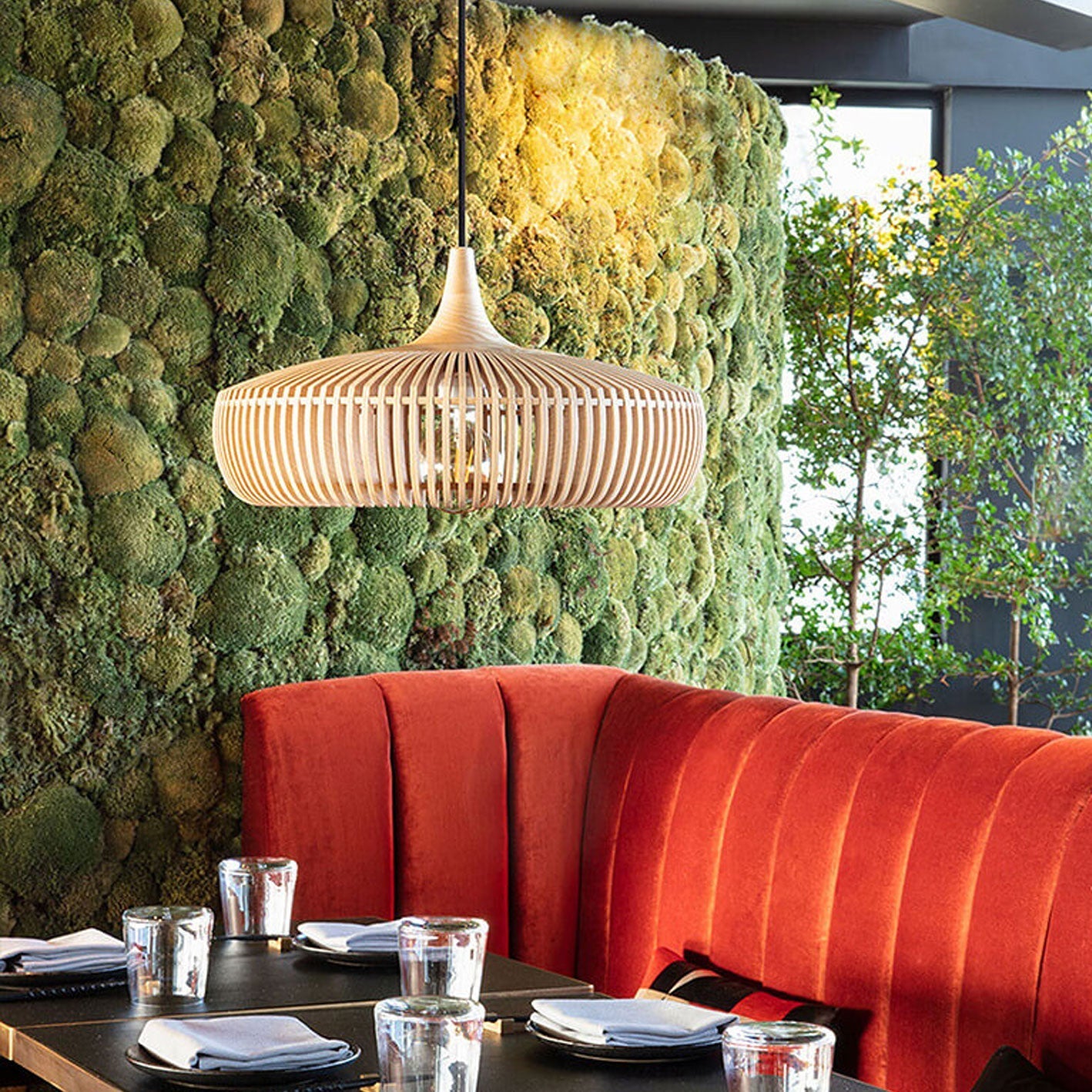 Suspension japonaise en bois naturel style vintage