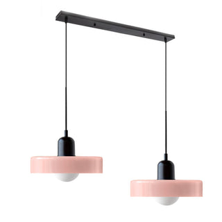 Suspension vintage double Bauhaus en verre et métal