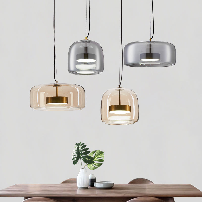 Suspension moderne en verre fumé et métal doré