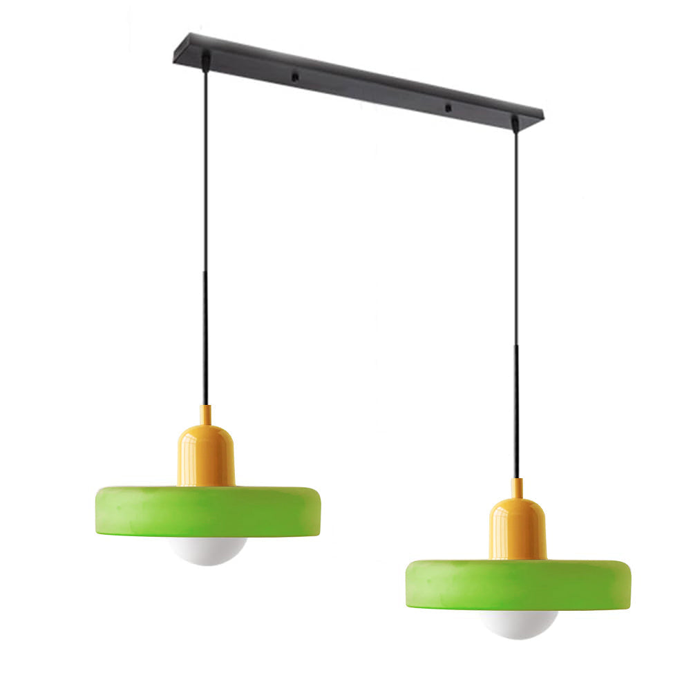 Suspension vintage double Bauhaus en verre et métal