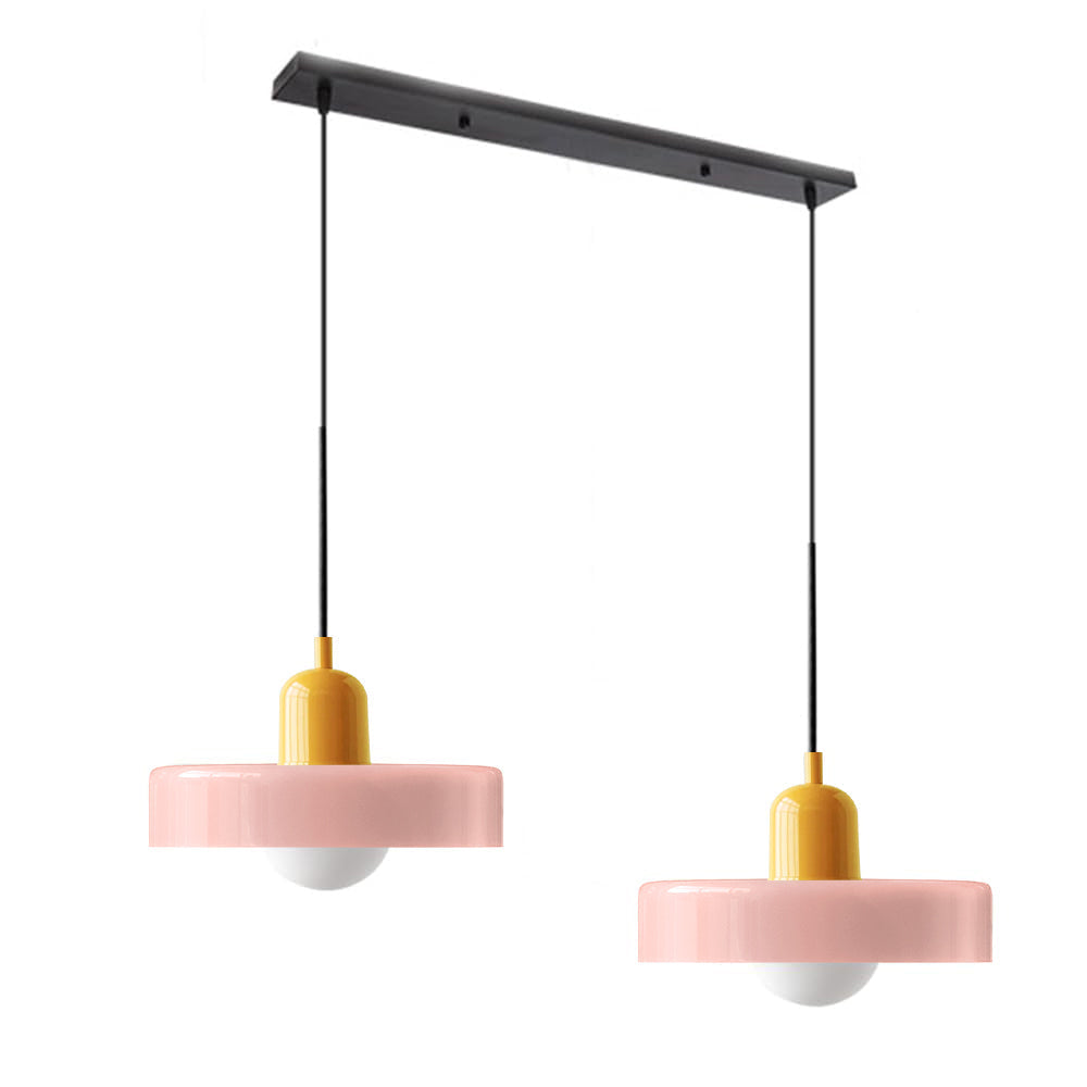 Suspension vintage double Bauhaus en verre et métal