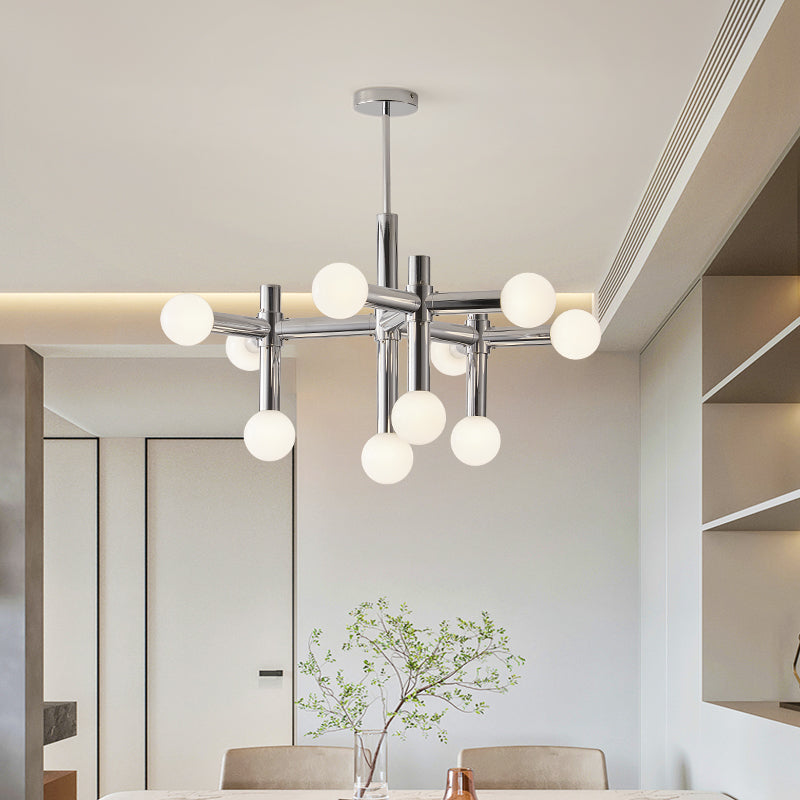 Suspension design métal argenté à globes lumineux