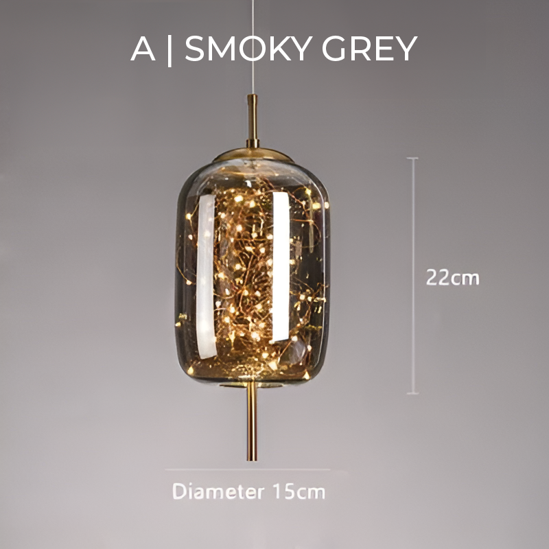 Suspension design moderne verre fumé et LED dorées