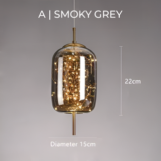 Suspension design moderne verre fumé et LED dorées