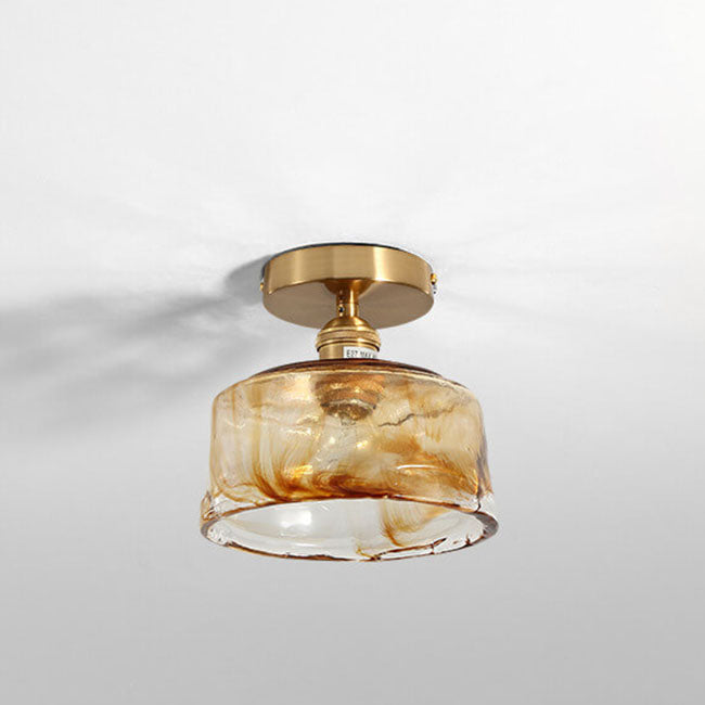 Suspension japonaise verre ambré et métal doré design