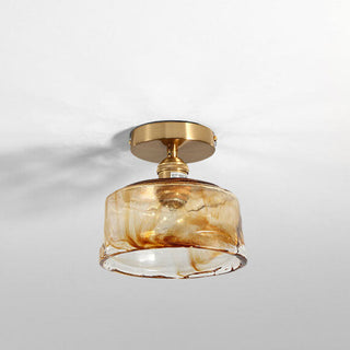 Suspension japonaise verre ambré et métal doré design