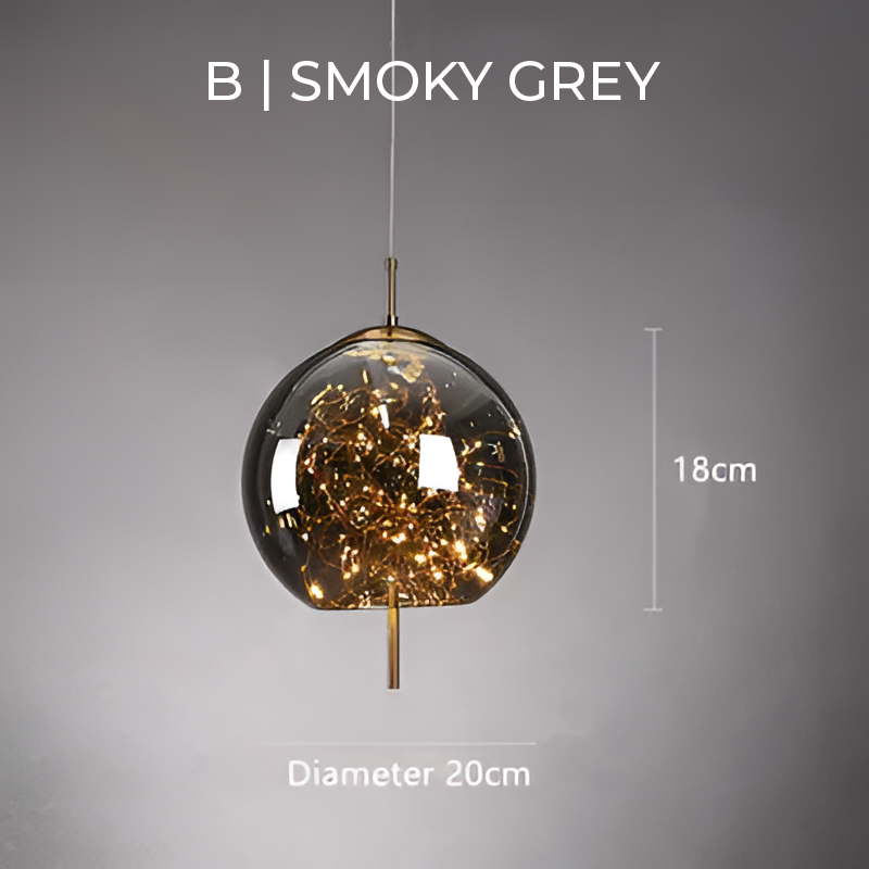 Suspension design moderne verre fumé et LED dorées