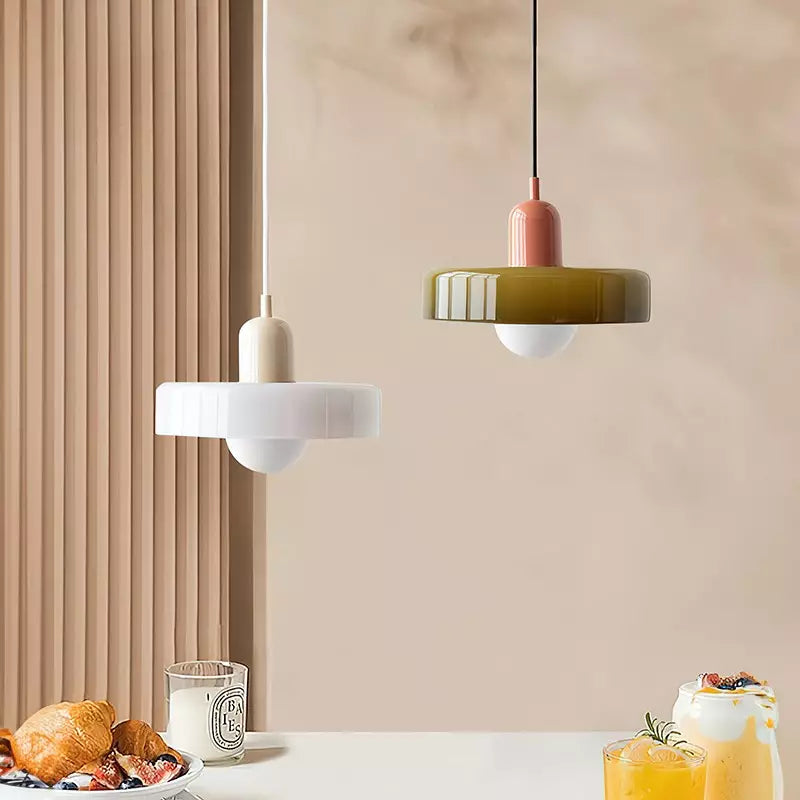Suspension design moderne bicolore en verre coloré
