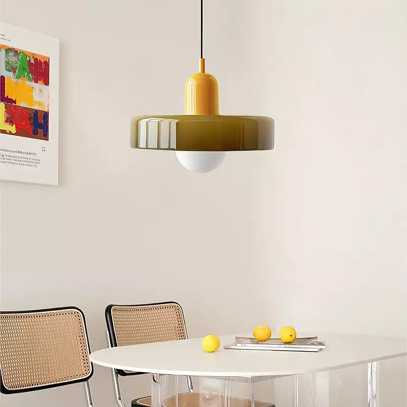 Suspension design moderne bicolore en verre coloré