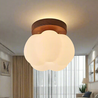 Plafonnier japonais design bois et verre dépoli