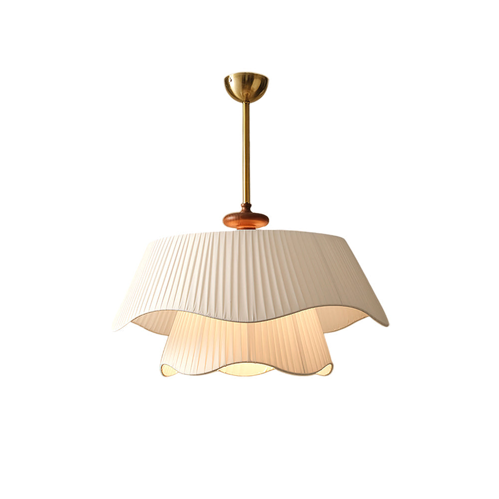 Suspension vintage dorée plissée en métal et tissu
