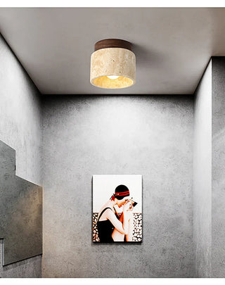 Suspension japonaise cylindrique en céramique et bois