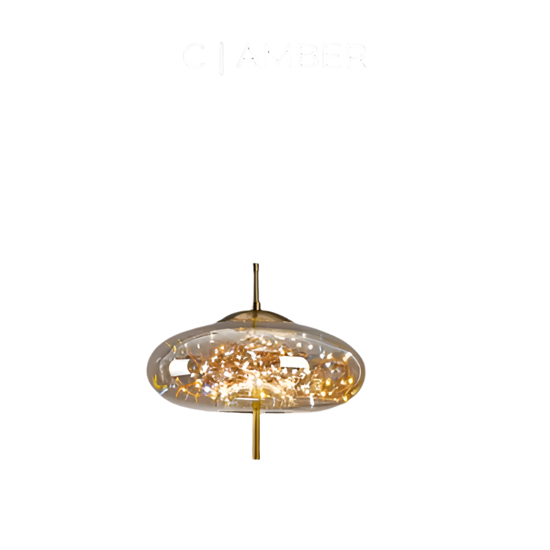 Suspension design moderne verre fumé et LED dorées