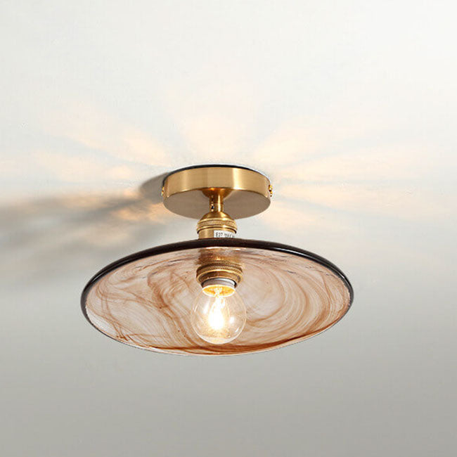 Suspension japonaise verre ambré et métal doré design