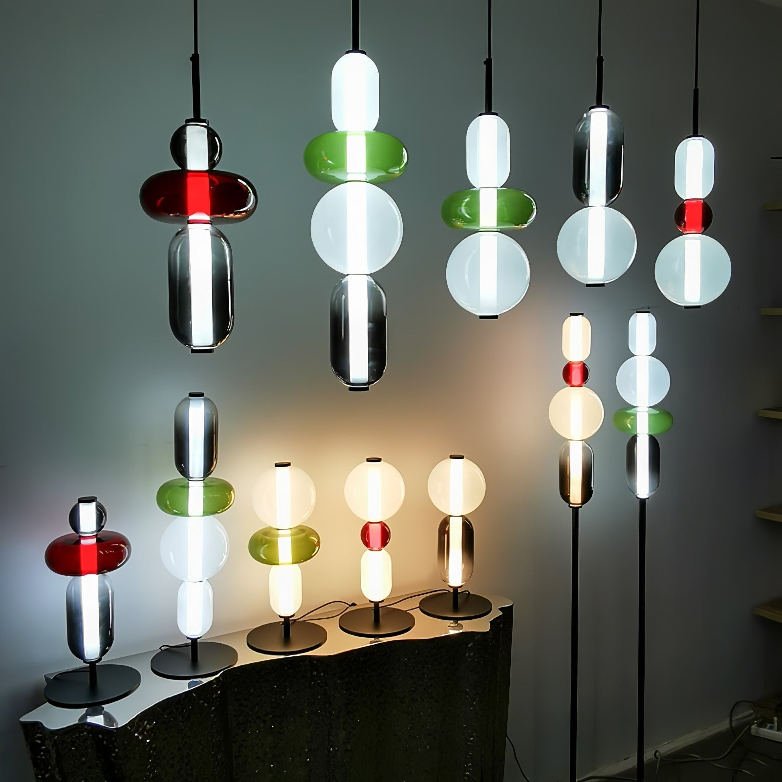 Suspension design en verre coloré modulable LED