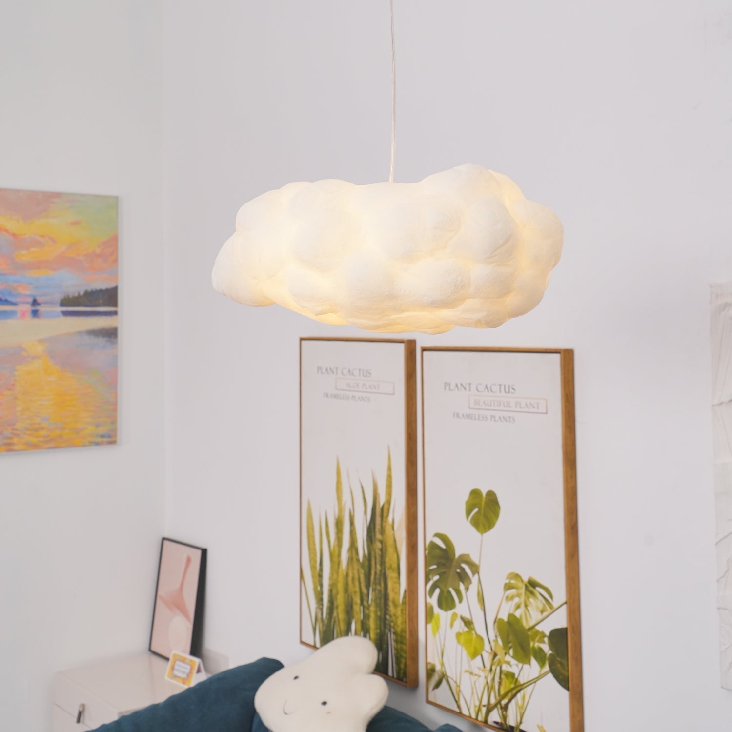 Suspension design nuage lumineux en fibre moderne