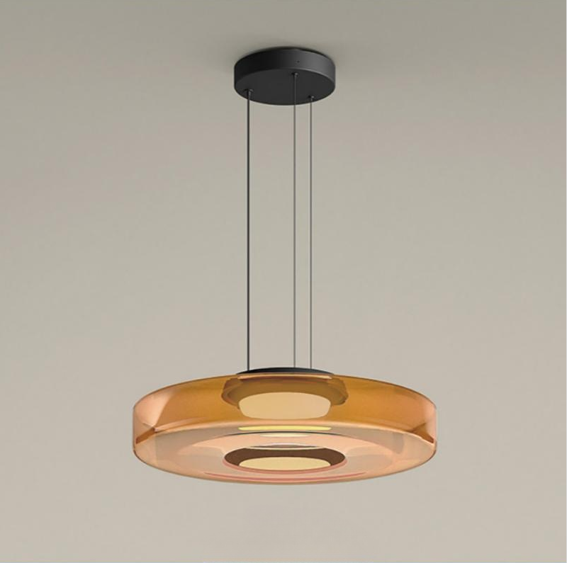 Suspension moderne verre Bauhaus triple niveau ambrée